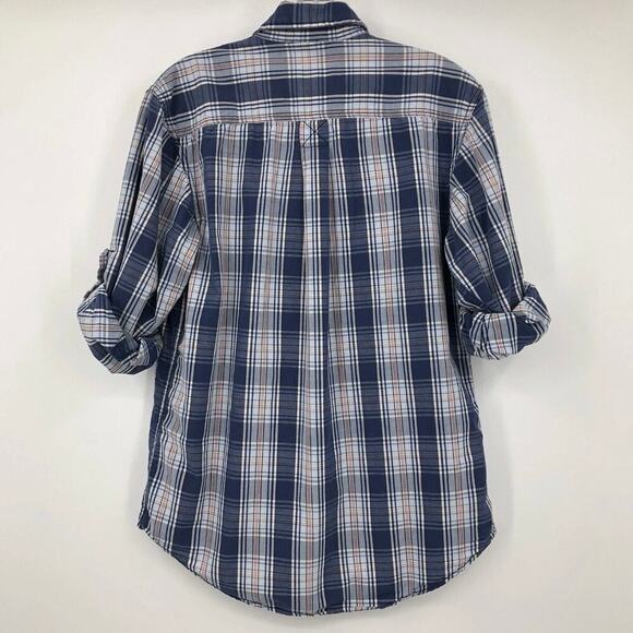 Izod Men's Plaid Button Up Shirt S Blue Pink Utility Roll Tab Long Sleeve Cotton - Picture 6 of 9
